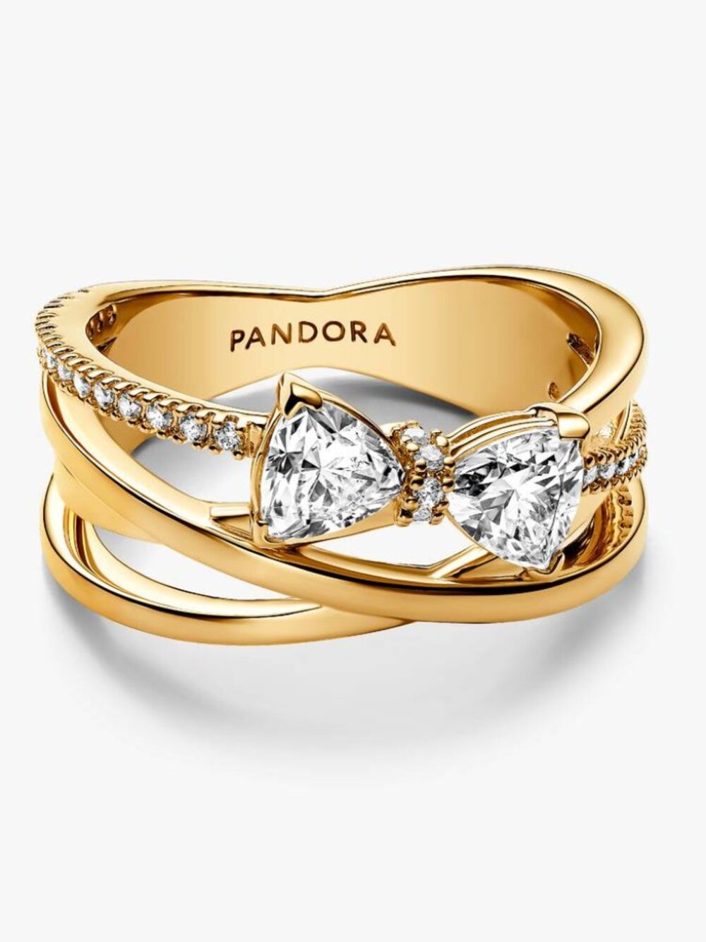 Pandora Sparkling Bow & Crossover Band Ring